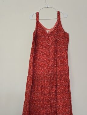 Joie Red Geometric Print 100% Cotton Sleeveless Maxi Dress Summer Medium